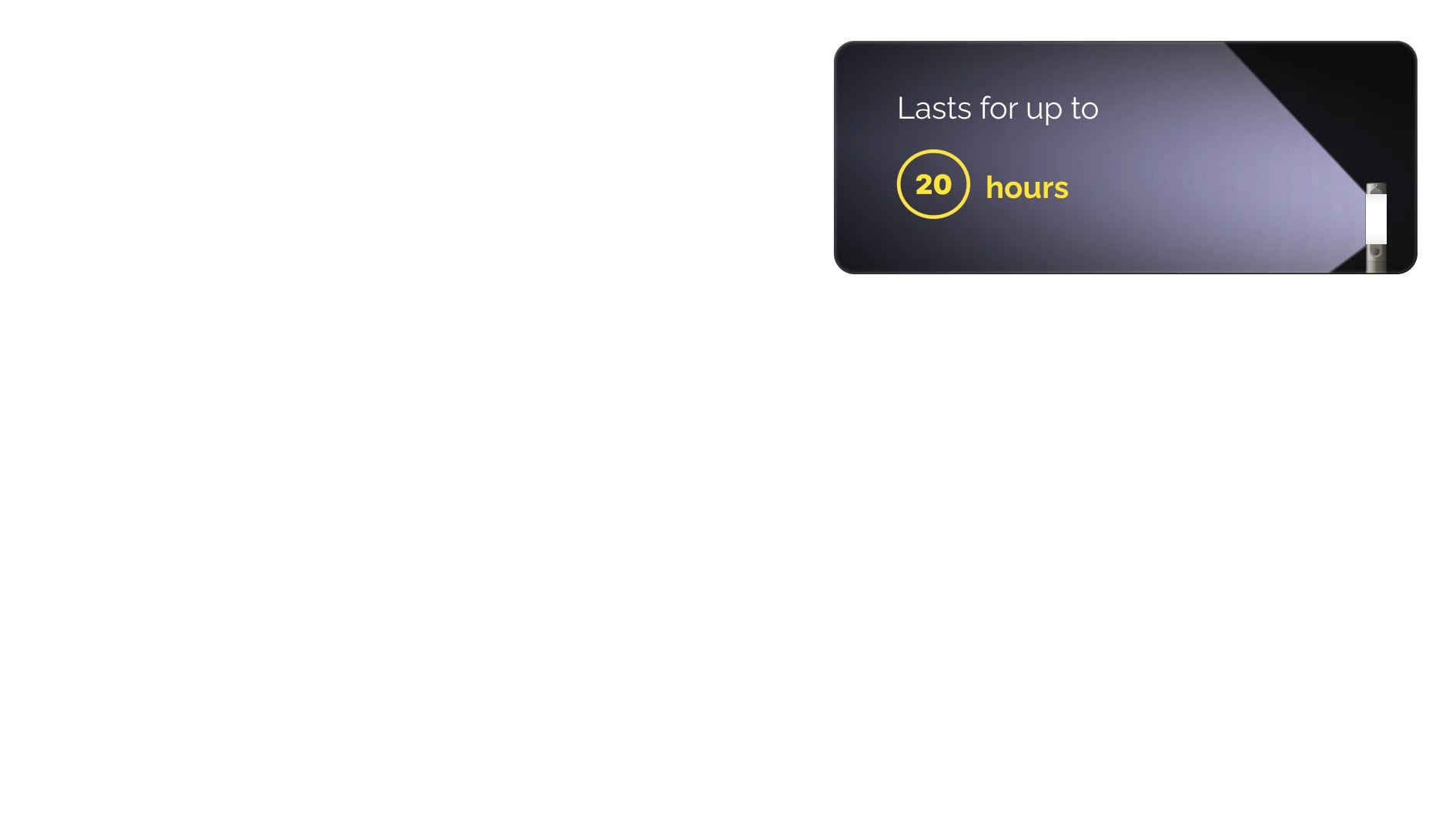 Feature showcase of Lumicharge - Lasts up to 20 hours